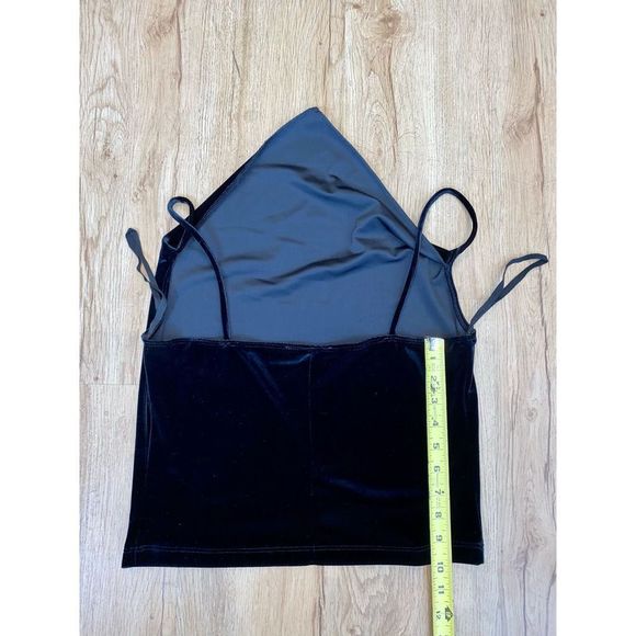 Draped Front Black Spaghetti Strap Chain Crisscross Velvet Cami Top - Picture 2 of 5